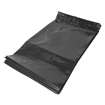 Extra Small Plain Black Plastic Courier Pouch with Pocket 100s