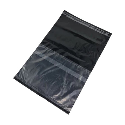 Extra Small Plain Black Plastic Courier Pouch with Pocket 100s